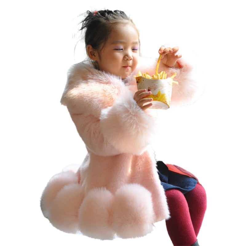 Winter Jacket Kids Girl Parkas Cute Warm Wedding Faux Fur Coat For Girls Children Winter Clothes Soft Party Baby Girl Coats