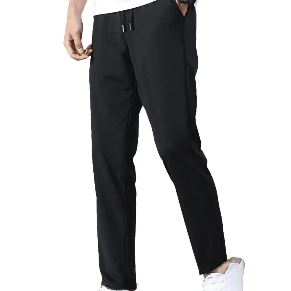 Casual Men Pants Summer Mid Rise Elastic Waist Straight Ninth Pants Ice Cool Loose Men Trousers