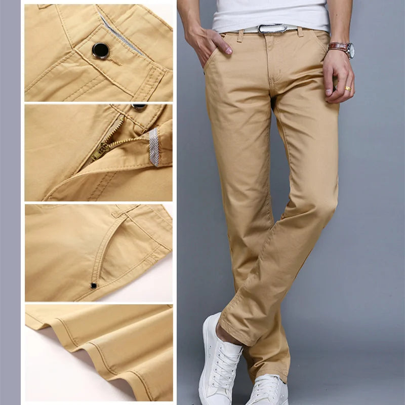 Casual Men pants Cotton Spring and summer  Slim Pant Straight Trousers Fashion  Pants Men