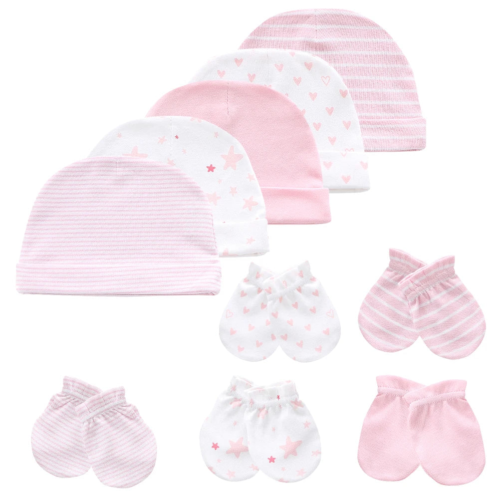 Newborn Baby Hat and Mittens Girl Boy Cap Comfy Infant Hat & Gloves Cotton Toddler Baby Accessorise For 0-6M-Dollar Bargains Online Shopping Australia