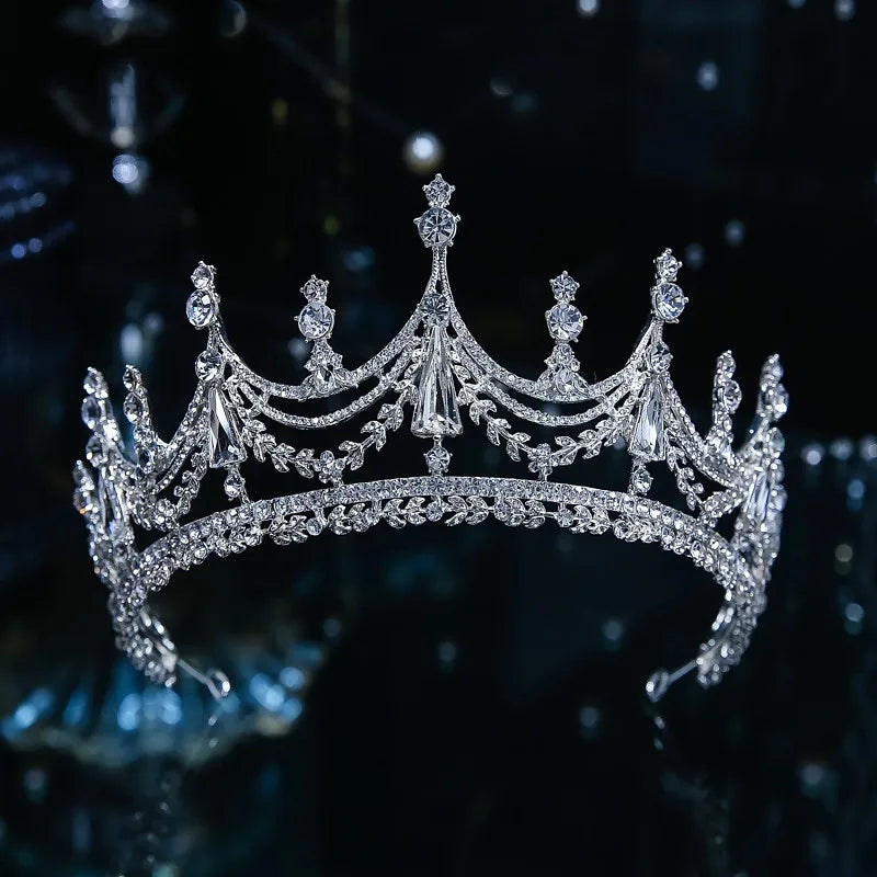 Silver Color Crystal Bridal Tiaras Crown Rhinestone Pageant Headpieces Wedding Hair Accessories