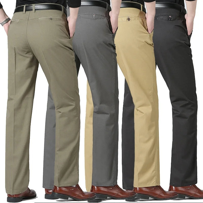 Mens Pants Cotton Casual Stretch Male Trousers Man Long Straight High Quality Plus Size Suit Pant-Dollar Bargains Online Shopping Australia