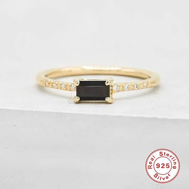 Square Black Diamond Ring Sterling Silver Gold Rings For Women Luxury Fine Jewelry Wedding Rings-Dollar Bargains Online Shopping Australia