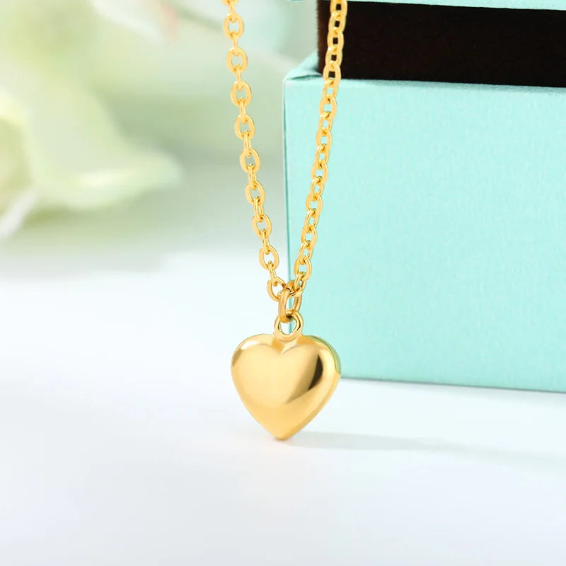 Woman Stainless Steel Love Heart Pendant Necklaces Virgin Girls Jewelry Rose Gold Color Chain Link