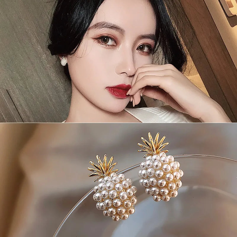 Geometric Pearl Women Classic Stud Earrings Pineapple Pearl Earrings Female Fashion Earrings Female Jewelry