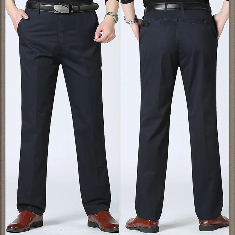 Mens Pants Cotton Casual Stretch Male Trousers Man Long Straight High Quality Plus Size Suit Pant-Dollar Bargains Online Shopping Australia