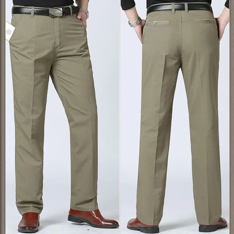 Mens Pants Cotton Casual Stretch Male Trousers Man Long Straight High Quality Plus Size Suit Pant-Dollar Bargains Online Shopping Australia