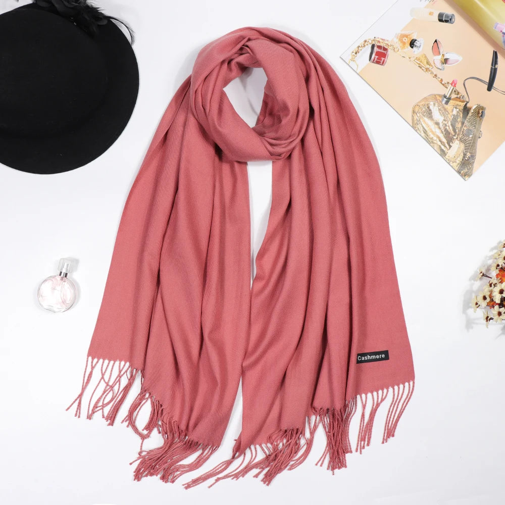 Winter Cashmere Women Scarf Female Luxury Brand Scarves Lady Tassel Bandana Women Solid Shawl Wraps Pashmina