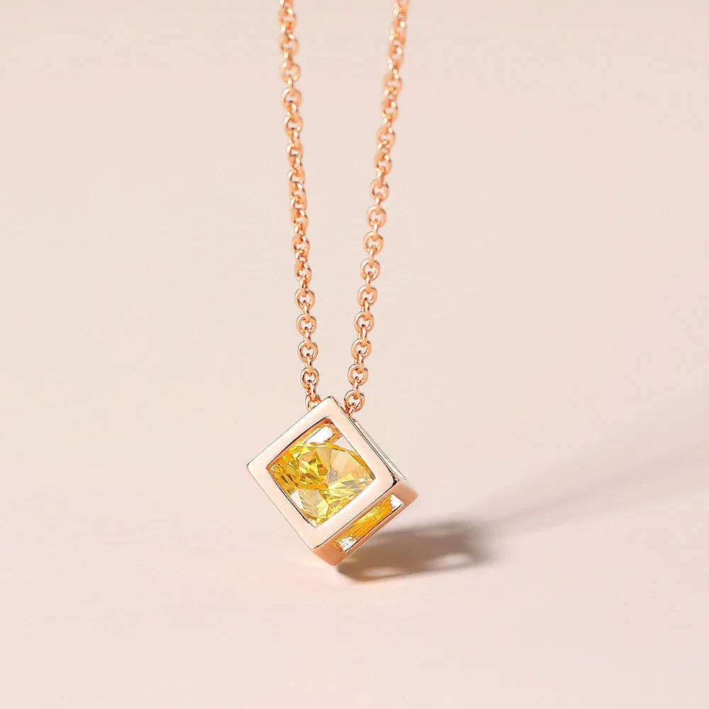 Charms Necklace For Women Aesthetic Cube Pink Zircon Rose Gold Color Choker Chain On Neck Jewelry Korean Pendants-Dollar Bargains Online Shopping Australia