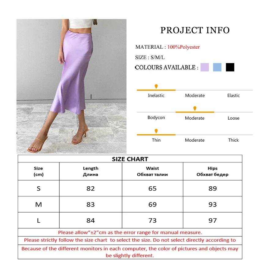 Satin Silk Skirt Women High Waisted Summer Long Skirt Ladies Office Skirts Midi Spring