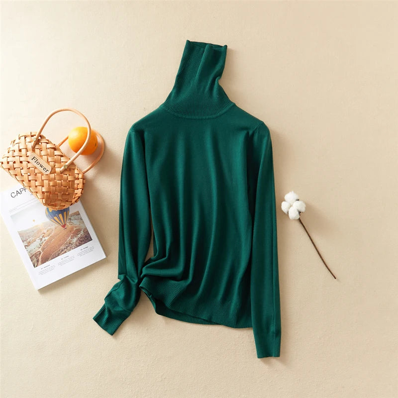 Winter Top Solid Pull Femme Pullover Thick Knitted Women's Turtleneck Oversize Women Sweater