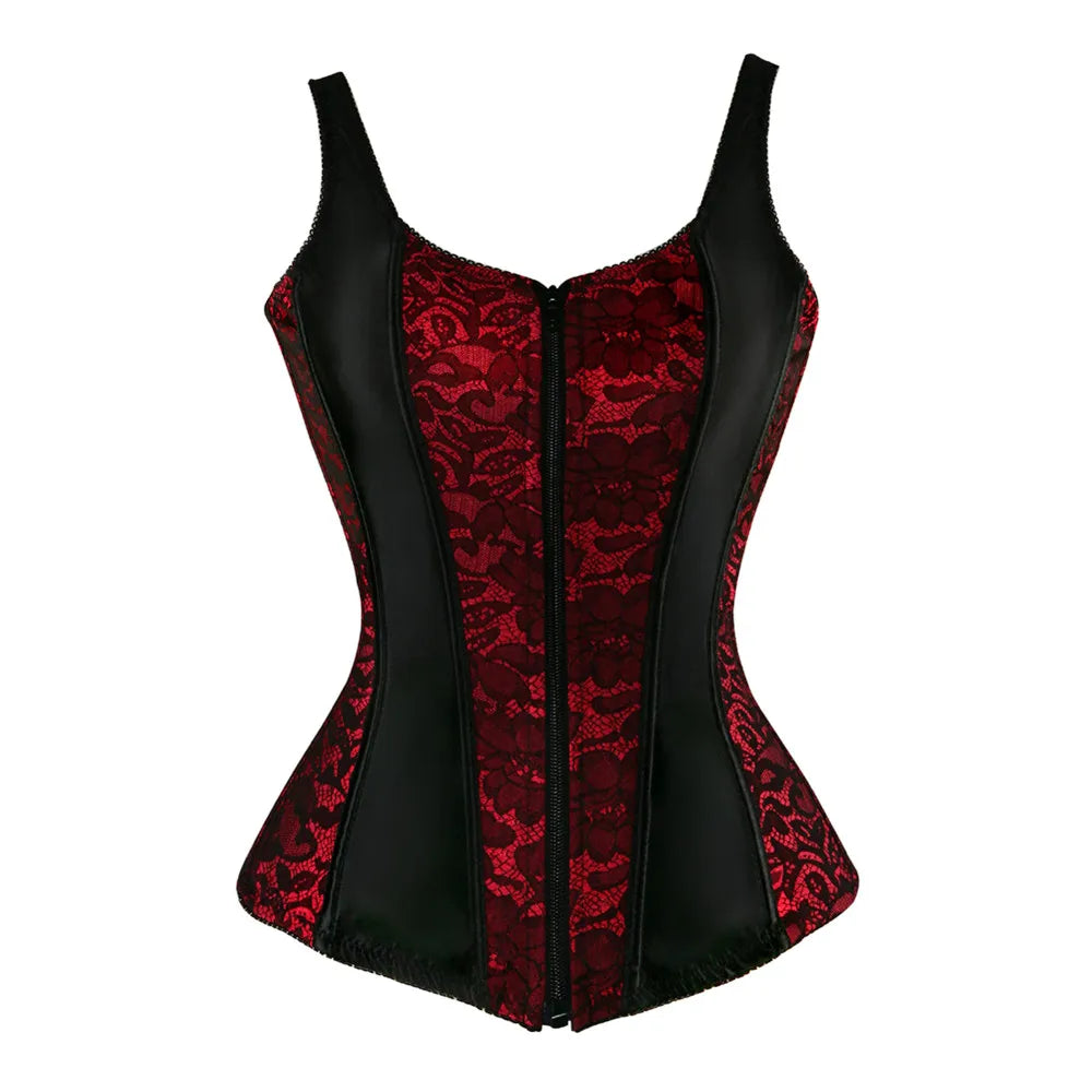 Steampunk Corset with Cup Lingerie Zipper Side Straps Overbust Corset Waist Trainer Bustier Plus Size-Dollar Bargains Online Shopping Australia