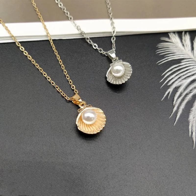 Shell Imitation Pearl Pendant Necklace For Women Fashion Collar Neck Jewelry