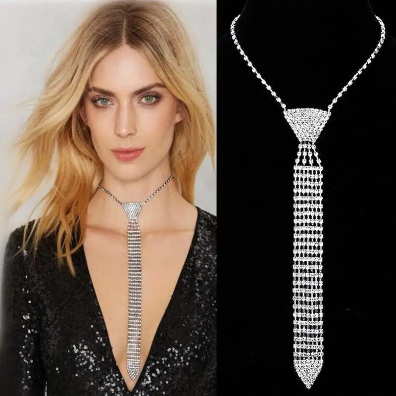 Fashionable and elegant necktie Necklace flash Rhinestone Long Necklace bead chain ladies wedding ball jewelry-Dollar Bargains Online Shopping Australia