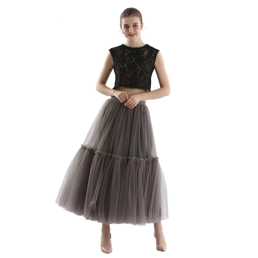 Maxi Long Tulle Skirts for Women Black Gothic Pleated Skirt Casual Party Fairycore Summer Winter Jupe Longue 2022 Falda Mujer