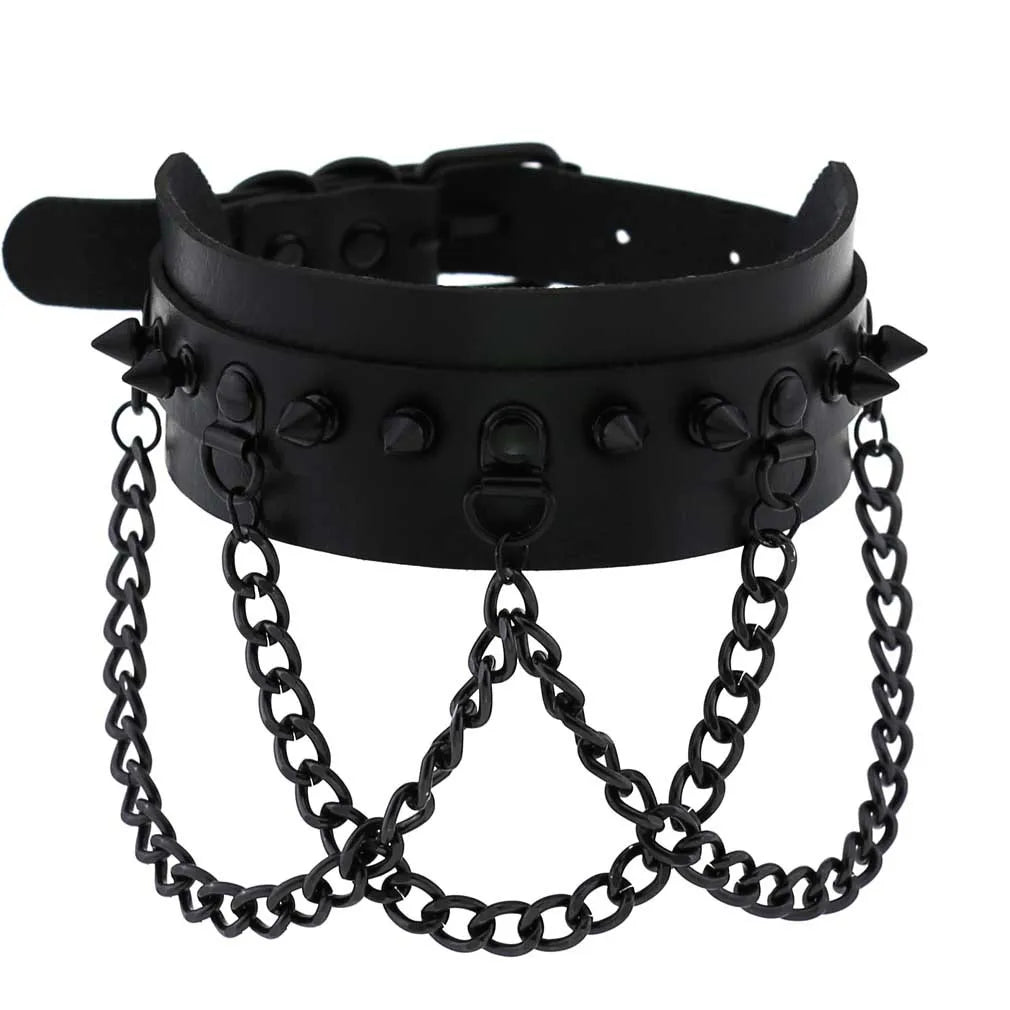 Halloween Emo Cosplay All Black Goth Choker Necklaces For Women Men Punk Spike Rivet Round Heart Bell Belt Necklaces Y2K Jewelry-Dollar Bargains Online Shopping Australia