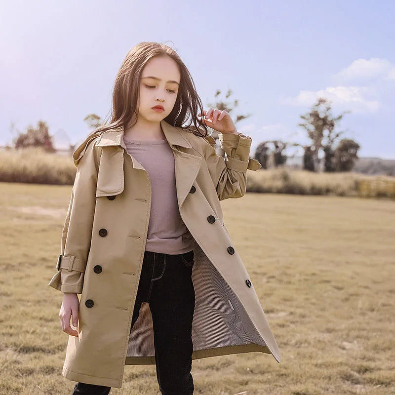 Cotton Teen Girls Long Trench Coats New Fashion England Style Windbreaker Jacket For Girls Children Clothing-Dollar Bargains Online Shopping Australia