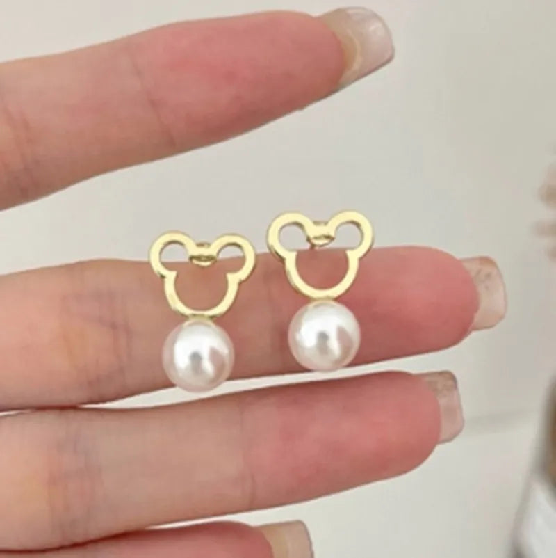 Cute Mouse Pearl Earrings Stud Wholesale 2021 Charm Exquisite Bear Stainless Steel Earrings Women's Jewelry-Dollar Bargains Online Shopping Australia
