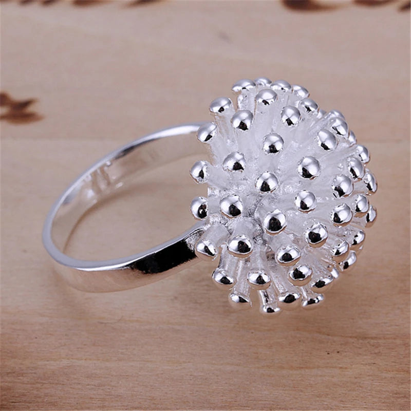 Sterling Silver Firework Coral Ring Woman Fashion Wedding Engagement Silver Jewelry