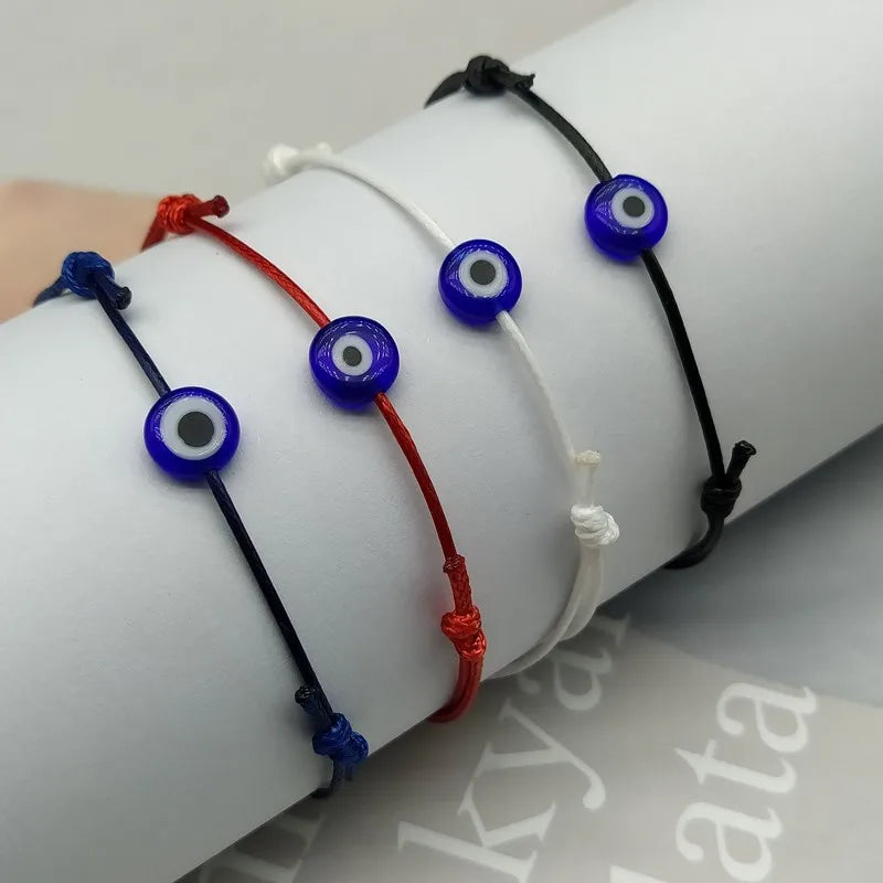 2 pcs Flat Blue Evil Eye Woven Men Lucky Bracelet Women Adjustable Lucky Black Red String Bracelets Femme New Fashion Jewelry