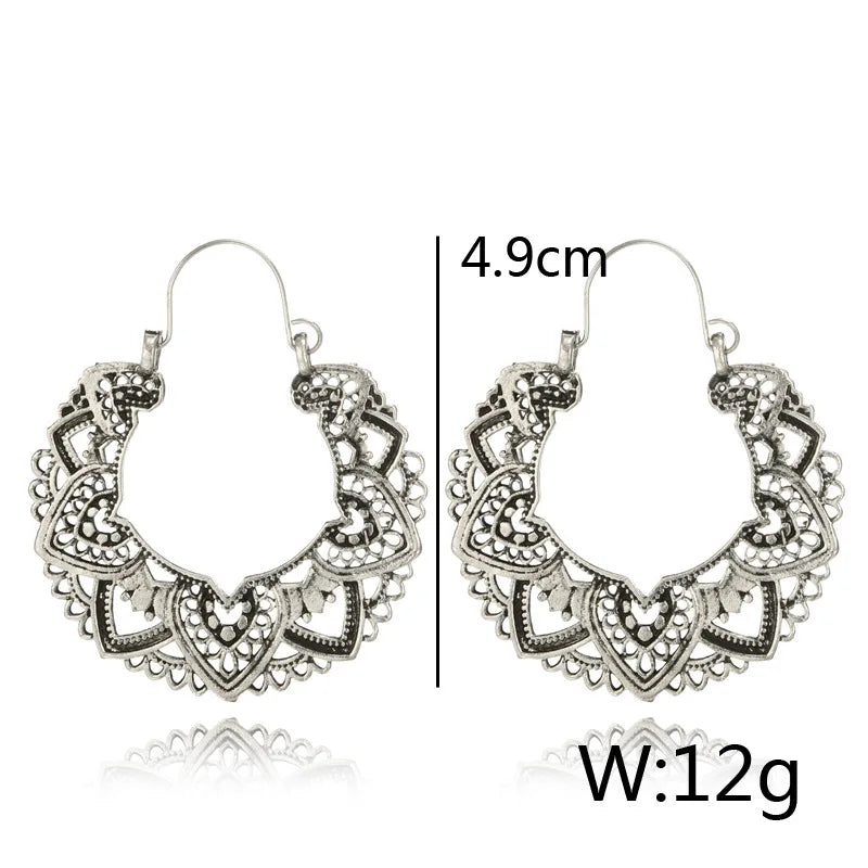Vintage Antique Silver Color Carving Drop Earrings for Women Ethnic Alloy Piercing Dangle Earrings Jewelry-Dollar Bargains Online Shopping Australia