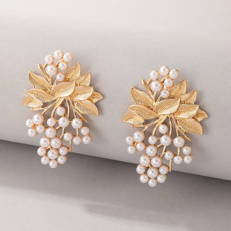 Earrings 2021 Trend Fairy Grunge Jewelry Sets Sweet Little Fresh Temperament Alloy Simplicity Leaf Inlaid Pearl Woman Earring-Dollar Bargains Online Shopping Australia