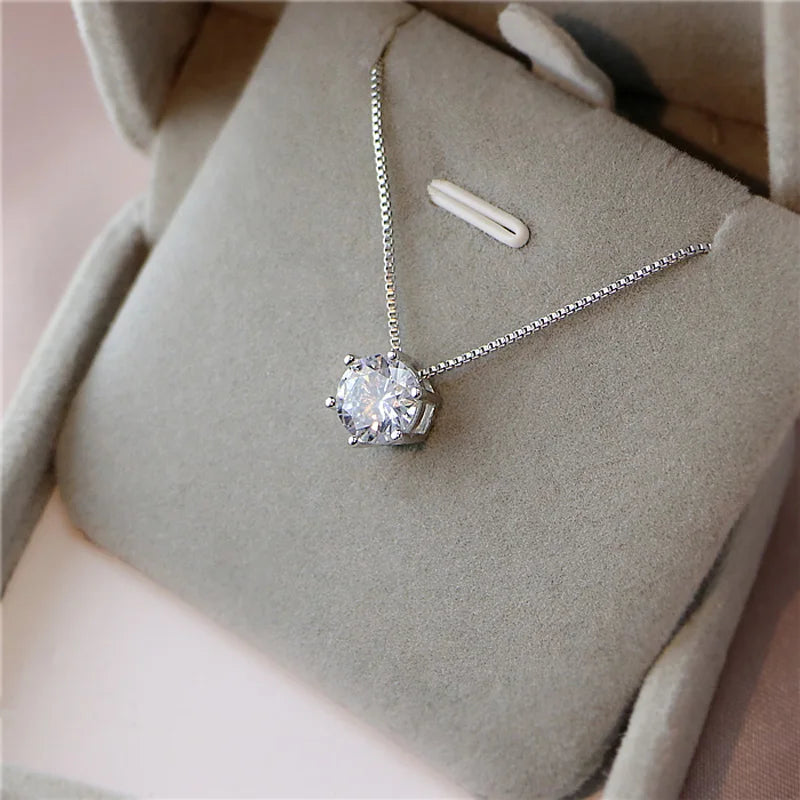 Silver Geometric Simple Round Choker AAA Zircon Pendant Necklace Women Engagement Fine