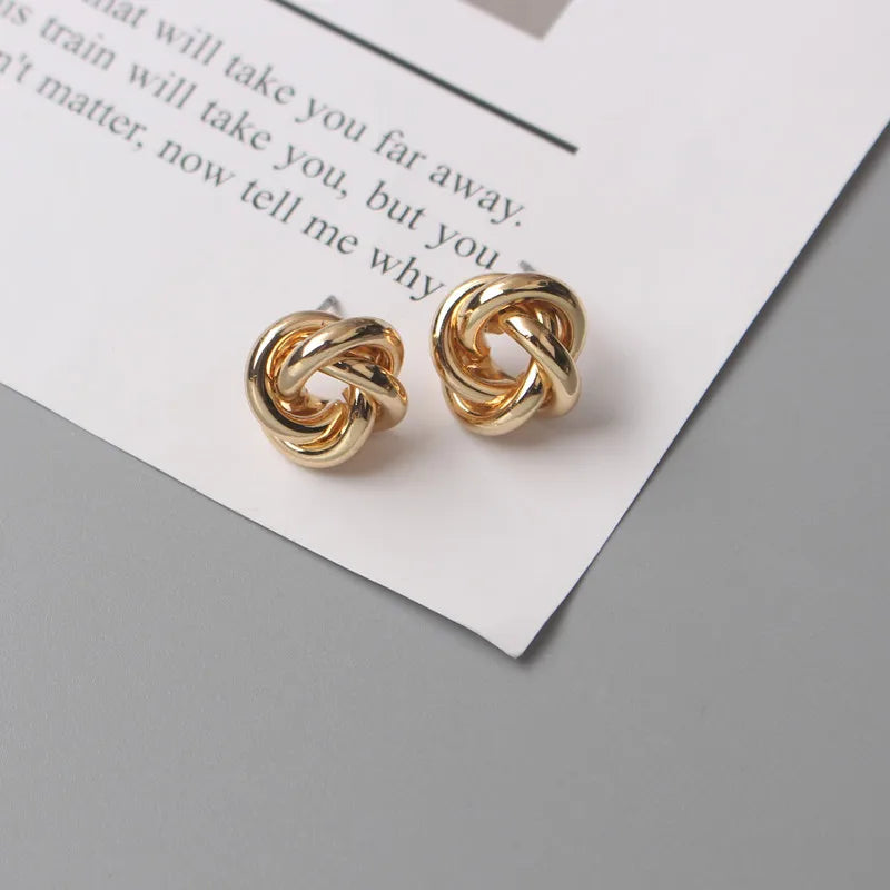 Tiny Metal Stud Earrings for Women Gold Color Twist Round Earrings Small Unusual Earrings-Dollar Bargains Online Shopping Australia