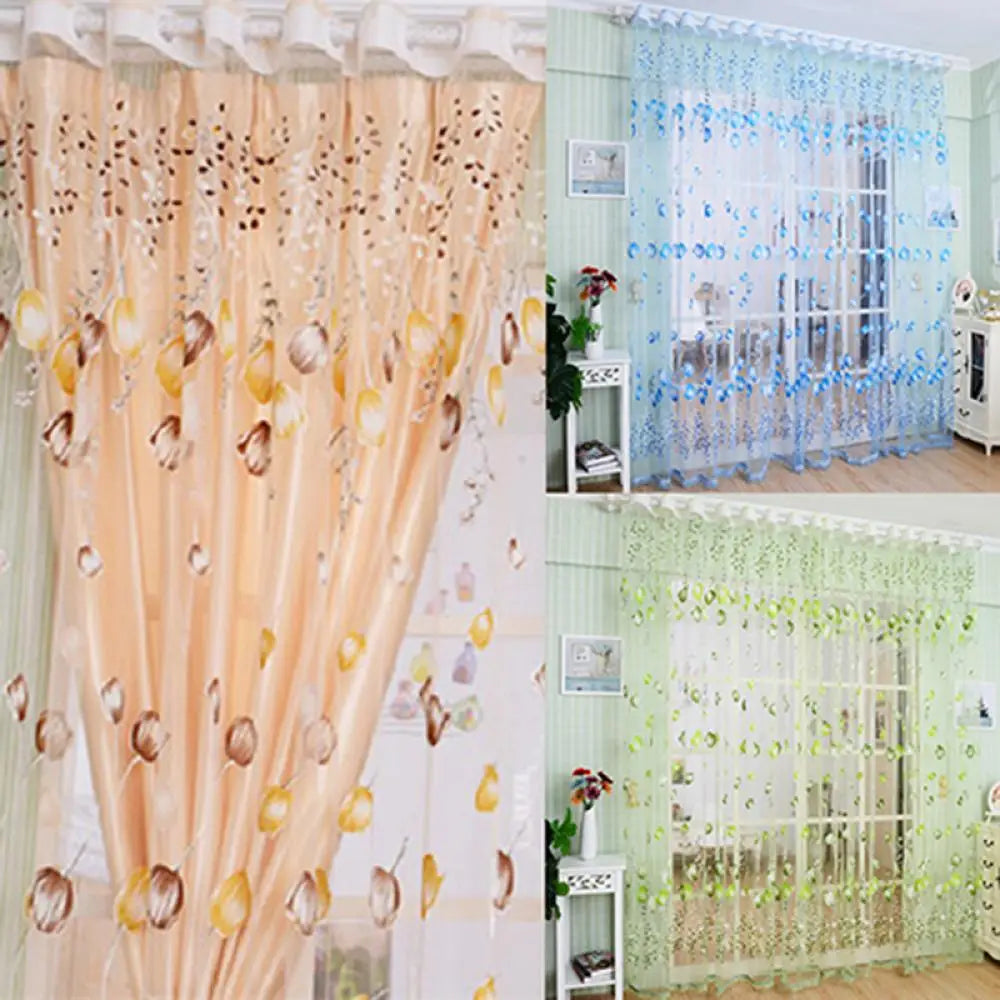 Tulip Flowers Tulle For Kitchen Living Room Bedroom Sheer Curtains Home Decoration Window Treatments Voile Panel Drapes