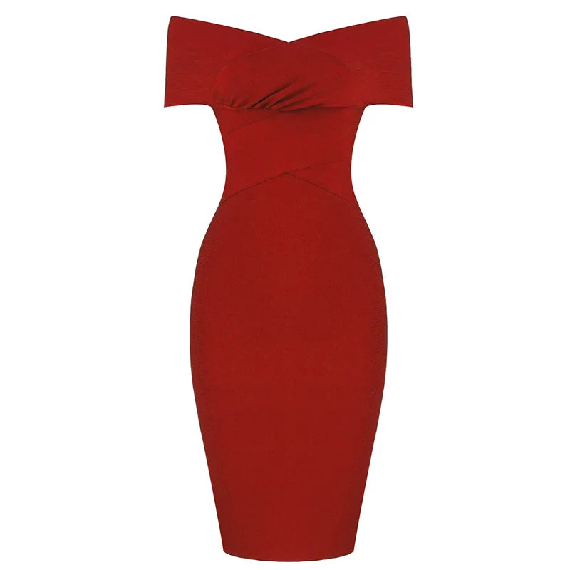 Women Bodycon Sexy Off The Shoulder Rayon Bandage Dress Club Dress Midi Celebrity Party Dress-Dollar Bargains Online Shopping Australia