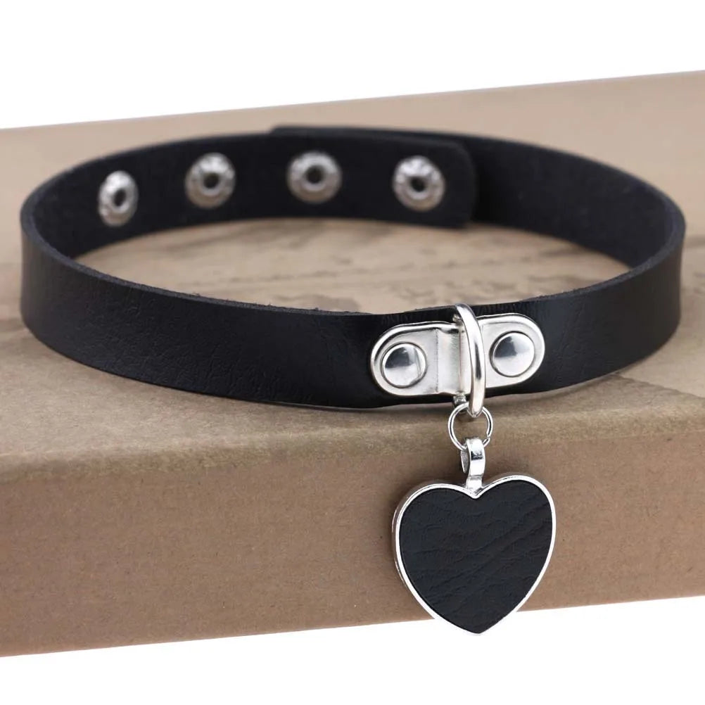 Halloween Emo Cosplay All Black Goth Choker Necklaces For Women Men Punk Spike Rivet Round Heart Bell Belt Necklaces Y2K Jewelry-Dollar Bargains Online Shopping Australia