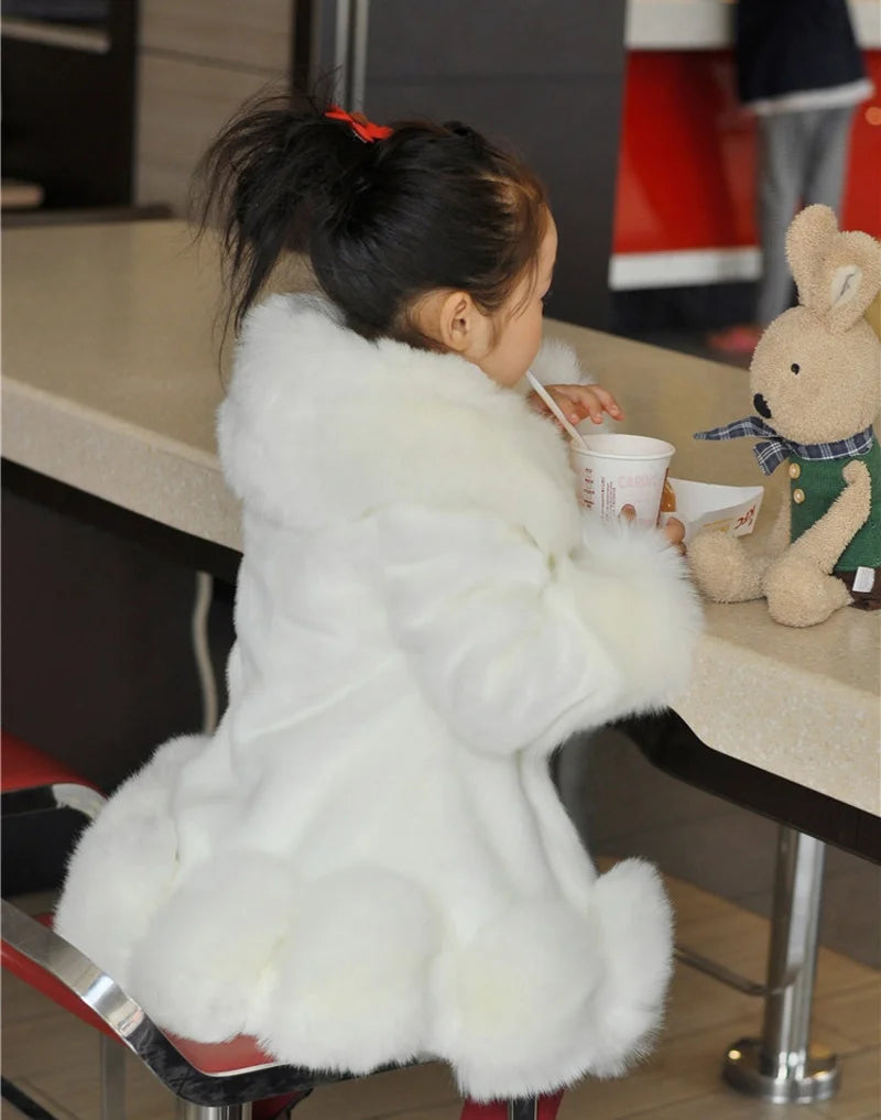 Winter Jacket Kids Girl Parkas Cute Warm Wedding Faux Fur Coat For Girls Children Winter Clothes Soft Party Baby Girl Coats