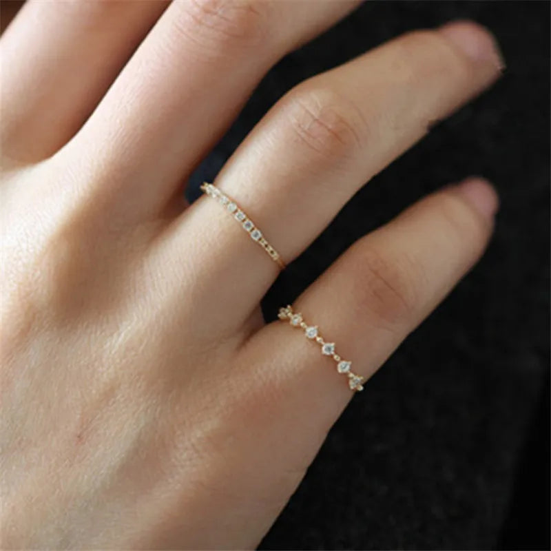Sterling Silver Plating Gold Fashion Diamond Ring Women Exquisite Sweet Wedding Jewelry Accessories