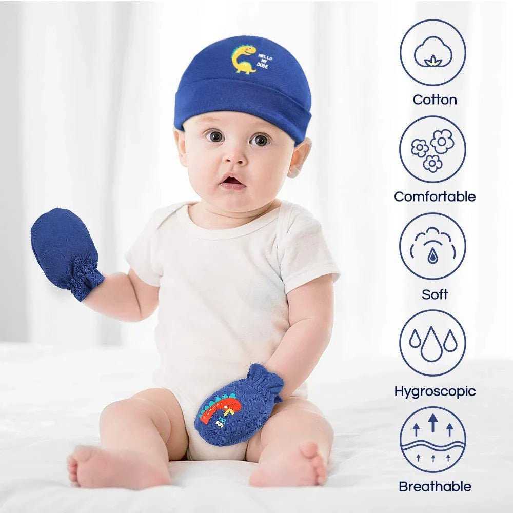 Newborn Baby Hat and Mittens Girl Boy Cap Comfy Infant Hat & Gloves Cotton Toddler Baby Accessorise For 0-6M-Dollar Bargains Online Shopping Australia