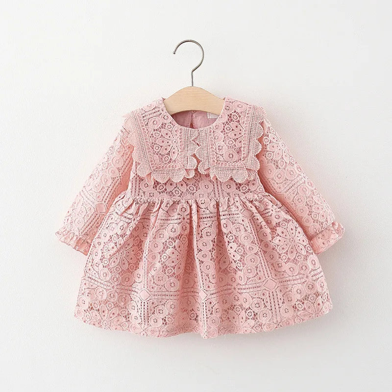 Toddler Girl Clothes Korean Fashion Doll Collar Long Sleeve Lace Baby 1st Birthday Dresses Princess Dress-Dollar Bargains Online Shopping Australia