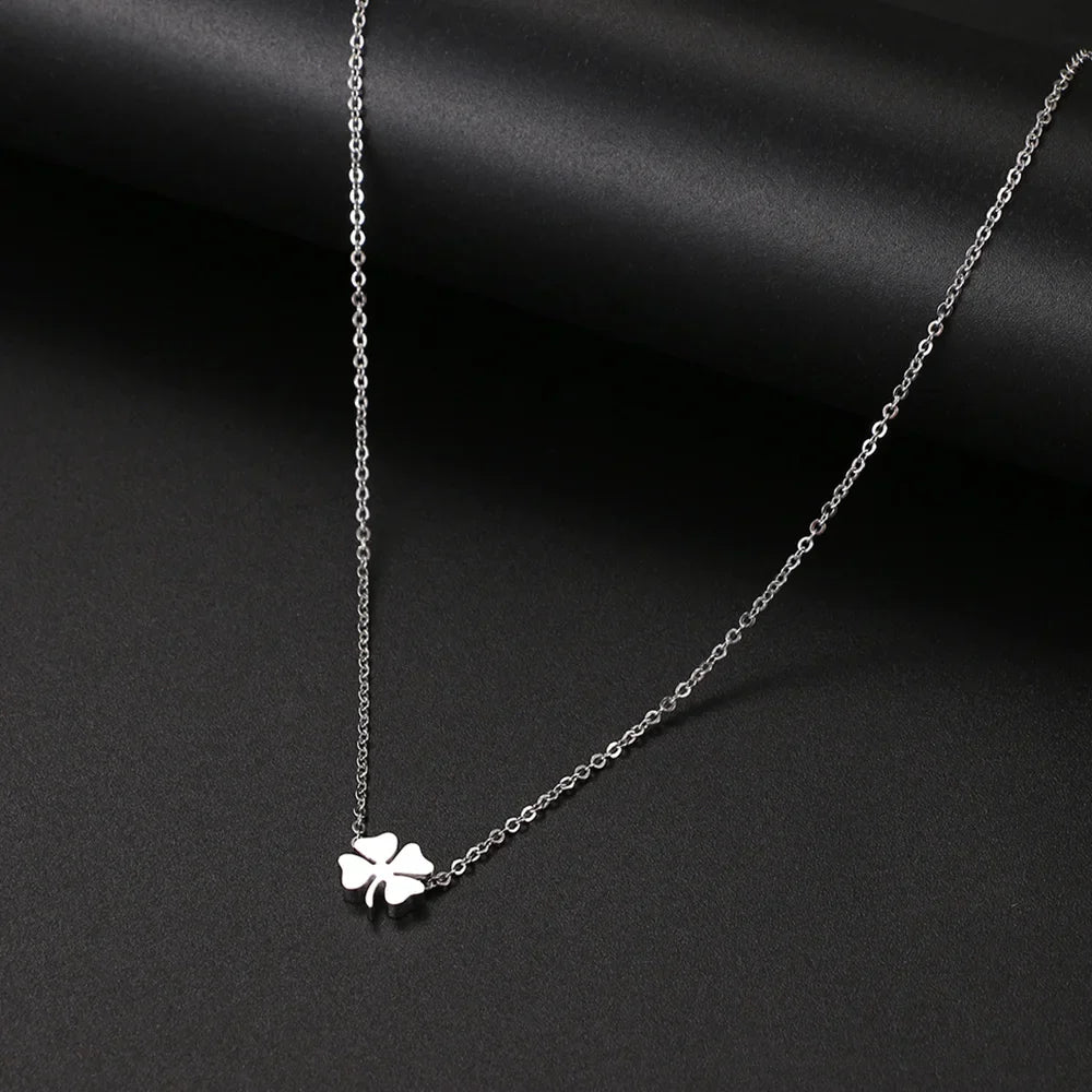 Stainless Steel Necklaces Minimalist Four-leaf Clover Geometric Style Fashion Chain Necklace for Women Collar Pendant Jewelry-Dollar Bargains Online Shopping Australia