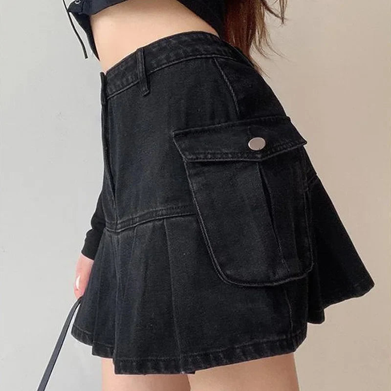 Skirt Women Folds Denim Mini Casual A-Line Vintage Fashionable Harajuku Sweet Girls-Dollar Bargains Online Shopping Australia