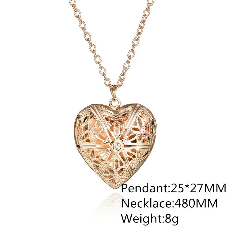 Sweet Peach Heart Love Chain Necklace for Woman Hollow Engraved Opening and Closing Heart Shaped Photo Box Pendant Collar-Dollar Bargains Online Shopping Australia