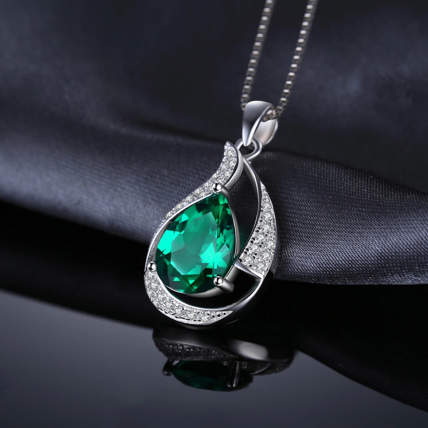 3ct Green Simulated Nano Emerald 925 Sterling Silver Pendant Necklace for Women Pear Gemstones Choker No Chain