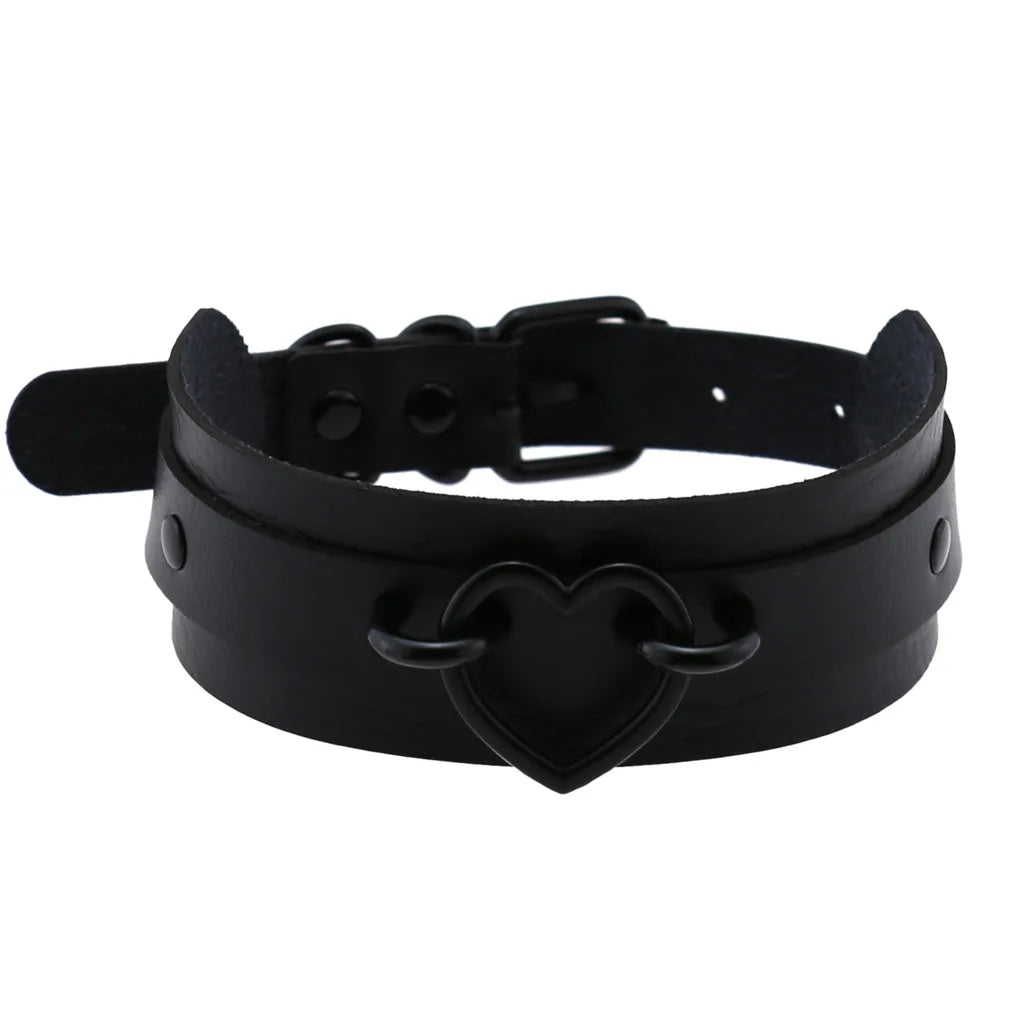Halloween Emo Cosplay All Black Goth Choker Necklaces For Women Men Punk Spike Rivet Round Heart Bell Belt Necklaces Y2K Jewelry-Dollar Bargains Online Shopping Australia