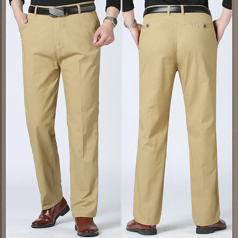 Mens Pants Cotton Casual Stretch Male Trousers Man Long Straight High Quality Plus Size Suit Pant-Dollar Bargains Online Shopping Australia