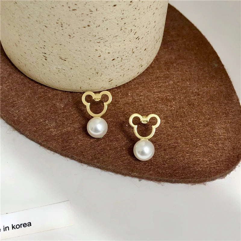 Cute Mouse Pearl Earrings Stud Wholesale 2021 Charm Exquisite Bear Stainless Steel Earrings Women's Jewelry-Dollar Bargains Online Shopping Australia
