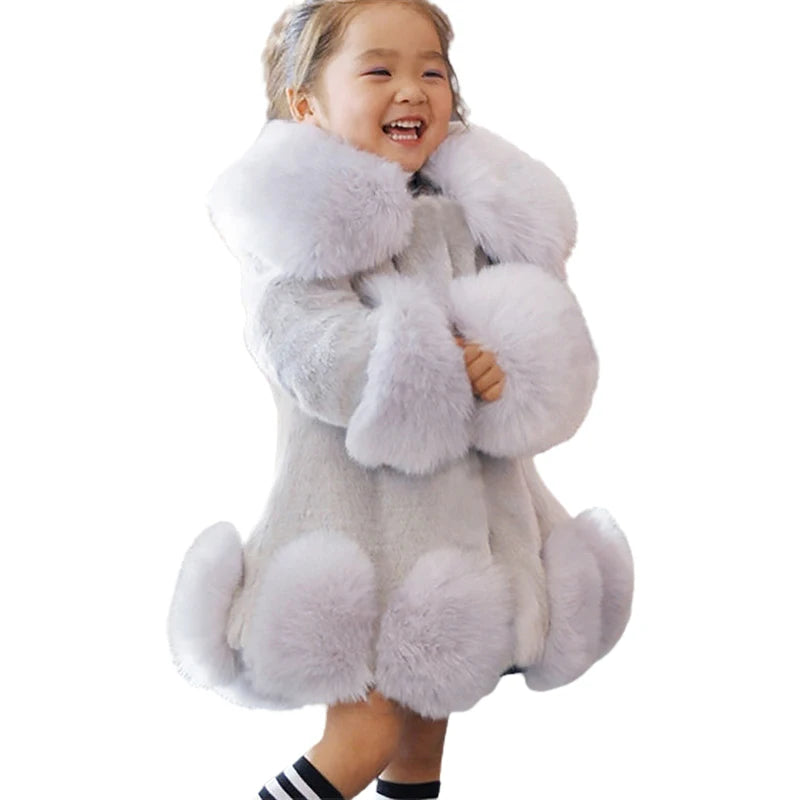 Winter Jacket Kids Girl Parkas Cute Warm Wedding Faux Fur Coat For Gir