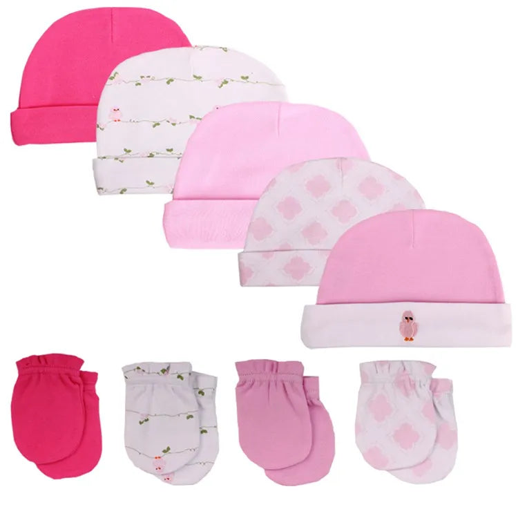 Newborn Baby Hat and Mittens Girl Boy Cap Comfy Infant Hat & Gloves Cotton Toddler Baby Accessorise For 0-6M-Dollar Bargains Online Shopping Australia