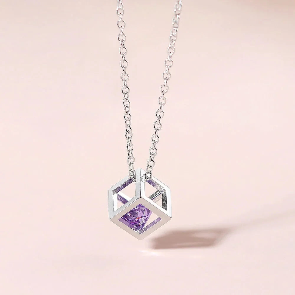 Charms Necklace For Women Aesthetic Cube Pink Zircon Rose Gold Color Choker Chain On Neck Jewelry Korean Pendants-Dollar Bargains Online Shopping Australia