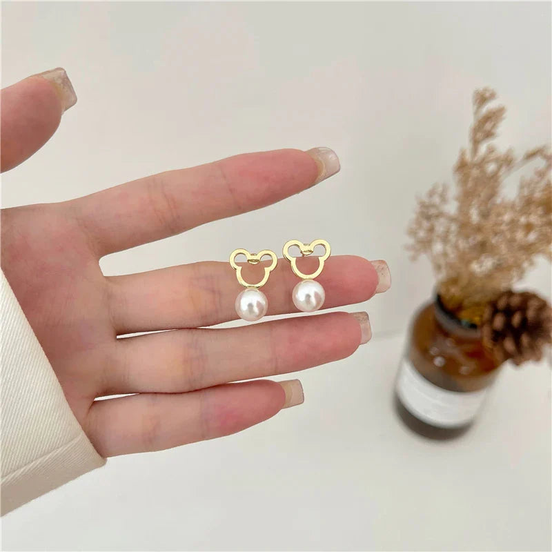 Cute Mouse Pearl Earrings Stud Wholesale 2021 Charm Exquisite Bear Stainless Steel Earrings Women's Jewelry-Dollar Bargains Online Shopping Australia