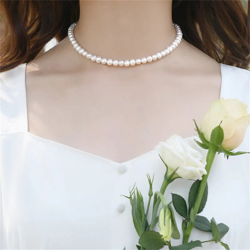 Vintage Style Simple 6MM Pearl Chain Choker Necklace For Women Wedding Love Shell Pendant Necklace