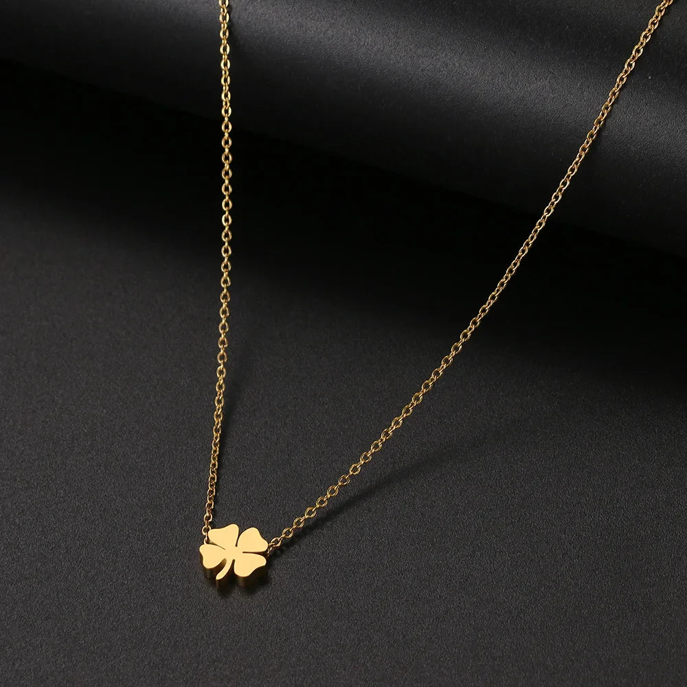 Stainless Steel Necklaces Minimalist Four-leaf Clover Geometric Style Fashion Chain Necklace for Women Collar Pendant Jewelry-Dollar Bargains Online Shopping Australia