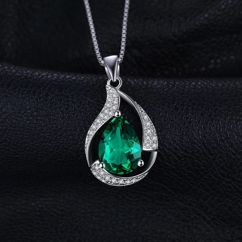 3ct Green Simulated Nano Emerald 925 Sterling Silver Pendant Necklace for Women Pear Gemstones Choker No Chain