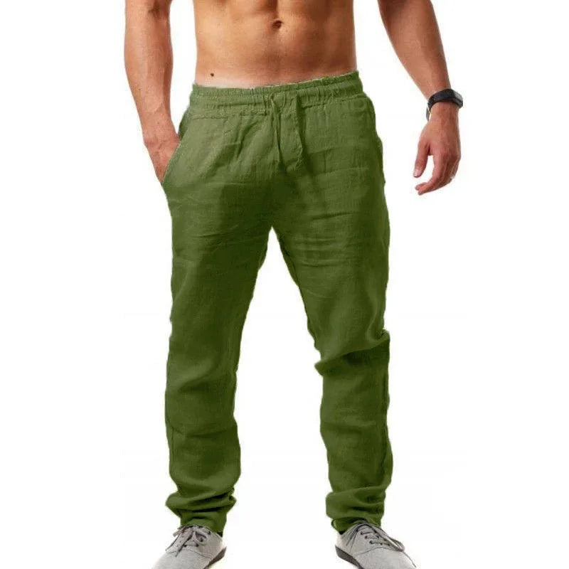 Men's Cotton Linen Shorts Pants Male Summer Breathable Solid Color Linen Trousers Fitness Streetwear